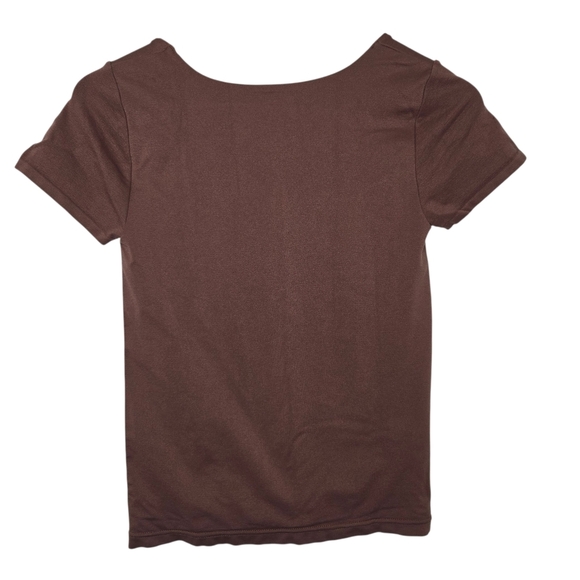 Aura Womens Chocolate Brown Square Neck Double Layer Fitted Top Size L/XL - Picture 2 of 3